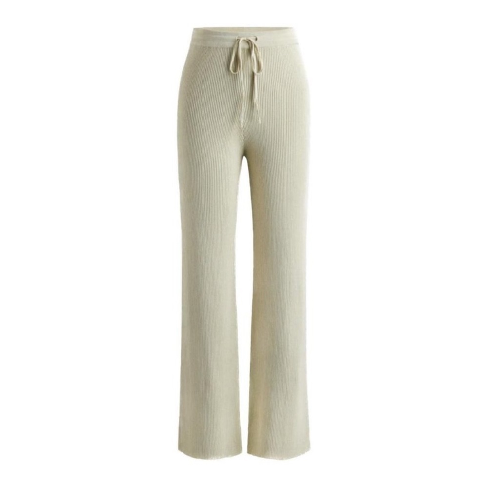 Cider Rib Knit Pants‎ Beige S Drawstring